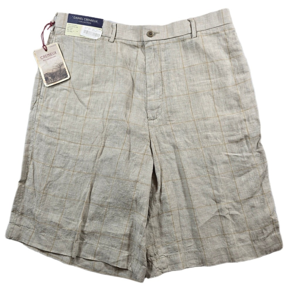 Daniel Cremieux Linen Shorts Mens 36 Khaki Plaid Kilimanjaro 9" NEW